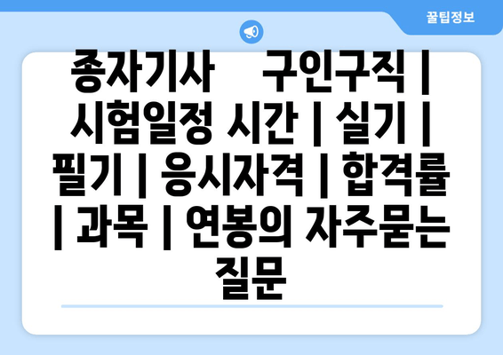 종자기사	구인구직 | 시험일정 시간 | 실기 | 필기 | 응시자격 | 합격률 | 과목 | 연봉