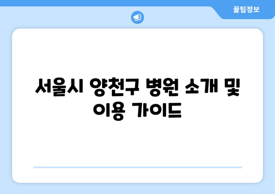 서울시 양천구 병원 소개 및 이용 가이드