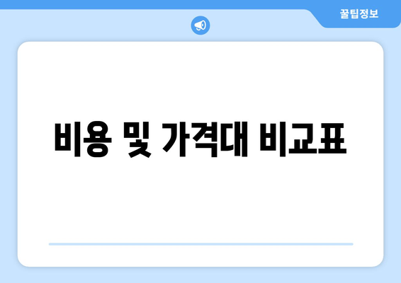 비용 및 가격대 비교표