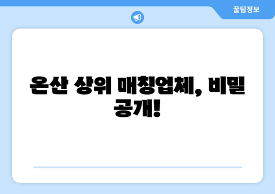 온산 상위 매칭업체, 비밀 공개!