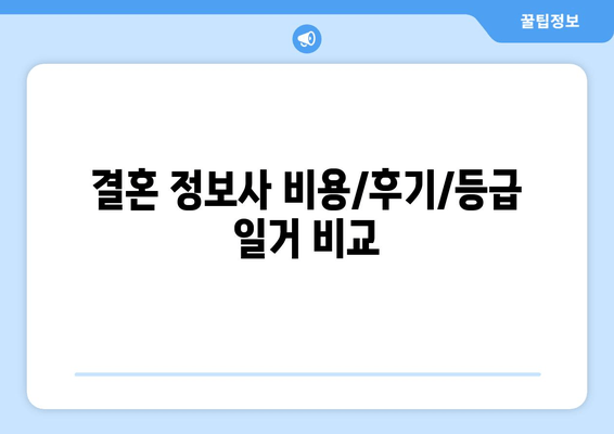 결혼 정보사 비용/후기/등급 일거 비교