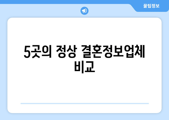 5곳의 정상 결혼정보업체 비교