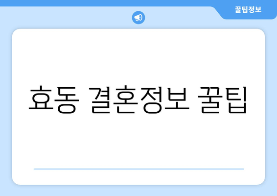 효동 결혼정보 꿀팁