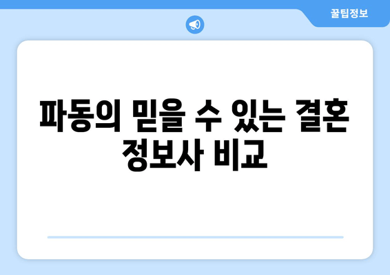 파동의 믿을 수 있는 결혼 정보사 비교