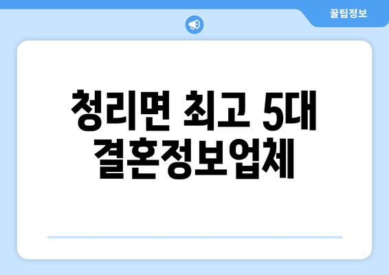 청리면 최고 5대 결혼정보업체