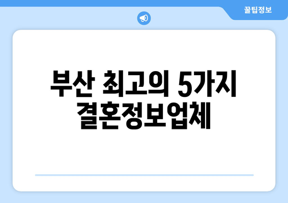 부산 최고의 5가지 결혼정보업체