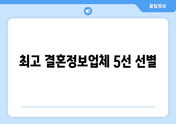 최고 결혼정보업체 5선 선별