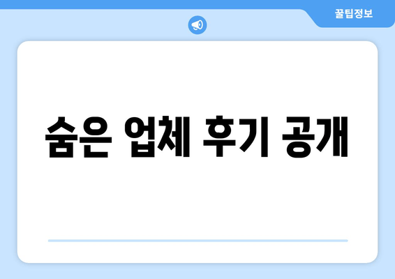 숨은 업체 후기 공개