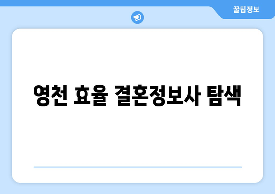 영천 효율 결혼정보사 탐색