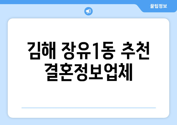 김해 장유1동 추천 결혼정보업체