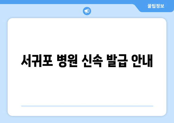 서귀포 병원 신속 발급 안내