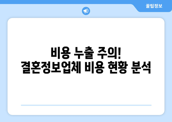 비용 누출 주의! 결혼정보업체 비용 현황 분석