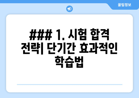 ### 1. 시험 합격 전략| 단기간 효과적인 학습법