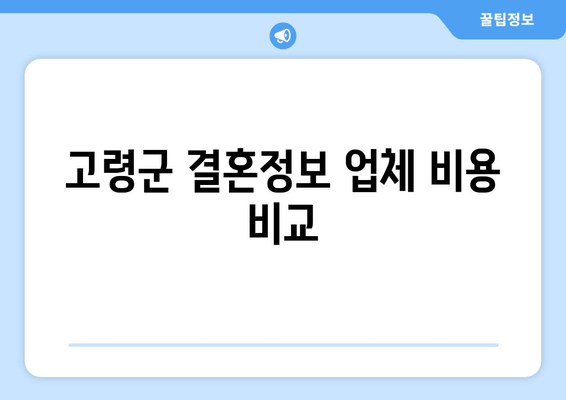 고령군 결혼정보 업체 비용 비교