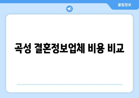 곡성 결혼정보업체 비용 비교