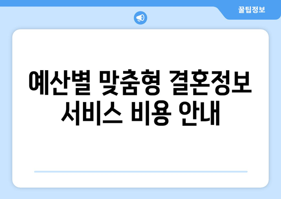 예산별 맞춤형 결혼정보 서비스 비용 안내