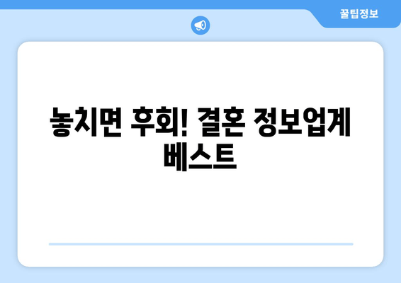 놓치면 후회! 결혼 정보업계 베스트