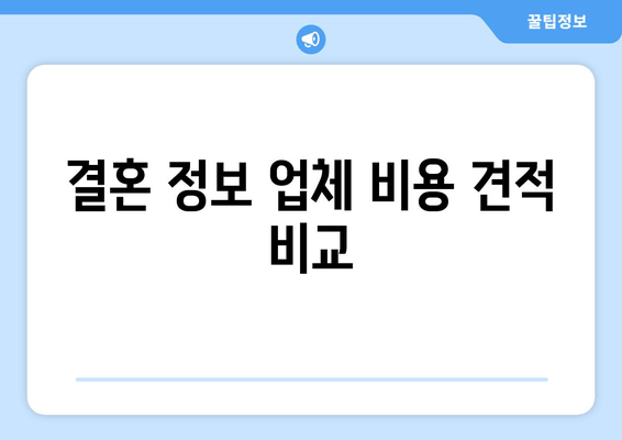 결혼 정보 업체 비용 견적 비교