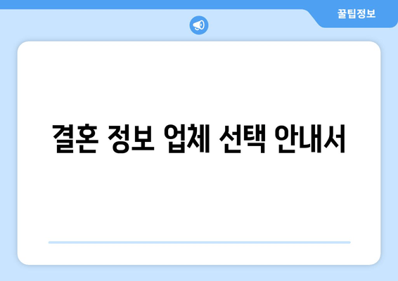 결혼 정보 업체 선택 안내서