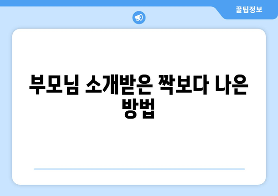 부모님 소개받은 짝보다 나은 방법