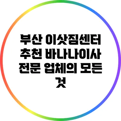 부산 이삿짐센터 추천: 바나나이사 전문 업체의 모든 것
