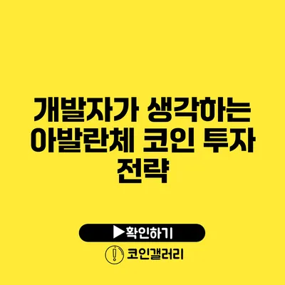 개발자가 생각하는 아발란체 코인 투자 전략