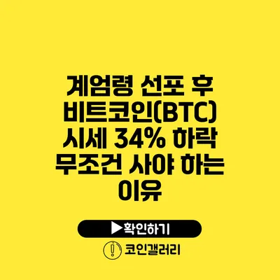 계엄령 선포 후 비트코인(BTC) 시세 34% 하락: 무조건 사야 하는 이유