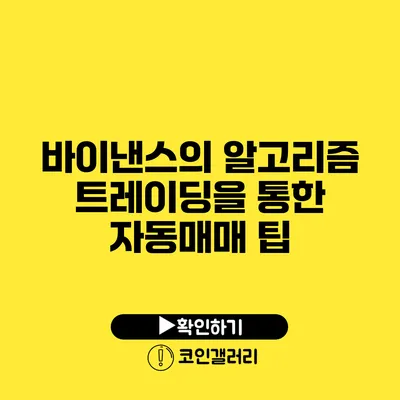 바이낸스의 알고리즘 트레이딩을 통한 자동매매 팁