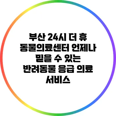 부산 24시 더 휴 동물의료센터: 언제나 믿을 수 있는 반려동물 응급 의료 서비스