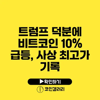 트럼프 덕분에 비트코인 10% 급등, 사상 최고가 기록