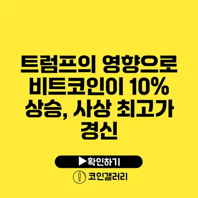 트럼프의 영향으로 비트코인이 10% 상승, 사상 최고가 경신