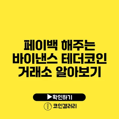 페이백 해주는 바이낸스 테더코인 거래소 알아보기