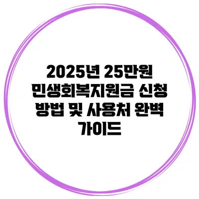 2025년 25만원 민생회복지원금 신청 방법 및 사용처 완벽 가이드