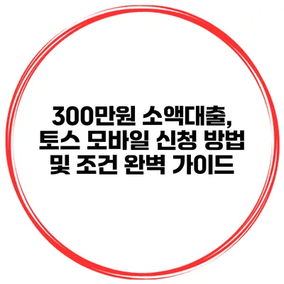 300만원 소액대출, 토스 모바일 신청 방법 및 조건 완벽 가이드