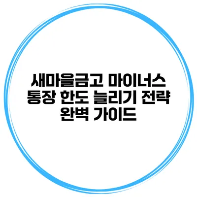 새마을금고 마이너스 통장 한도 늘리기 전략 완벽 가이드
