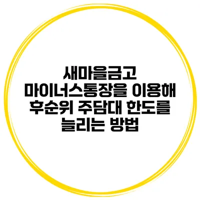 새마을금고 마이너스통장을 이용해 후순위 주담대 한도를 늘리는 방법